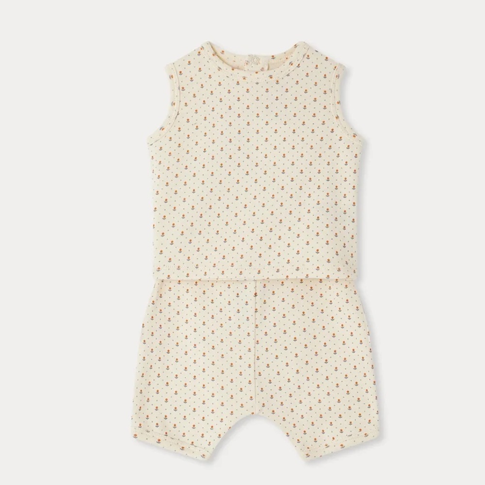 Sleeveless Cream and Brown Polka Dot Set